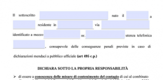 Coronavirus, ecco il nuovo modello di autocertificazione. C’è anche l’obbligo di dichiarare la non positività