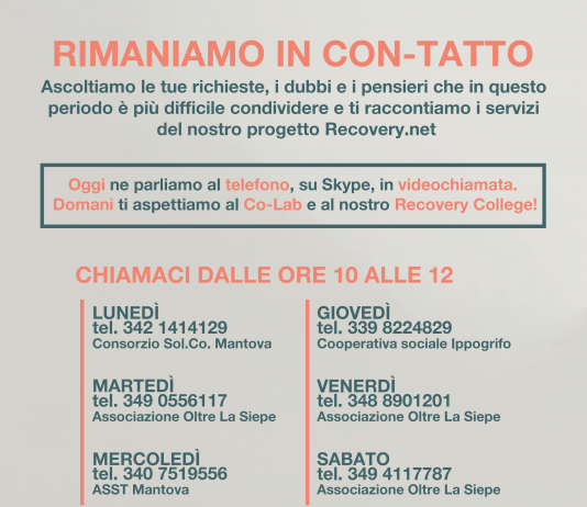 Recovery.net: nasce il nuovo servizio di ascolto e supporto telefonico a distanza per le persone seguite dal CPS