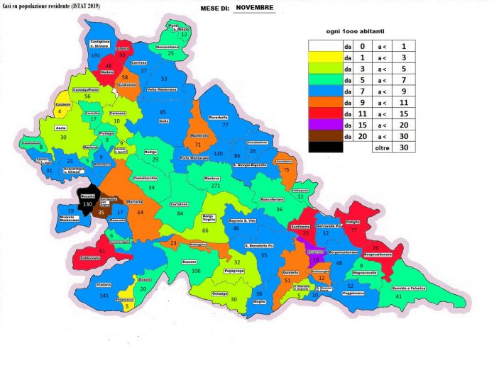 Ecco la nuova mappa mantovana del contagio: a Bozzolo da febbraio contagiato il 5% della popolazione, Roncoferraro il comune meno colpito