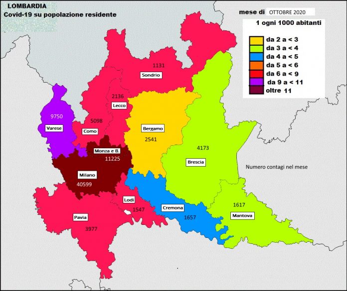 Ecco la mappa del contagio a ottobre in Lombardia: Mantova fra le tre province meno colpite con Bergamo e Brescia