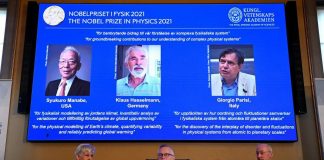Nobel Fisica a italiano Parisi, tedesco Hasselmann e americano Manabe
