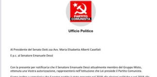 Il Partito Comunista torna in Senato, l’ex M5S Dessì passa con Rizzo
