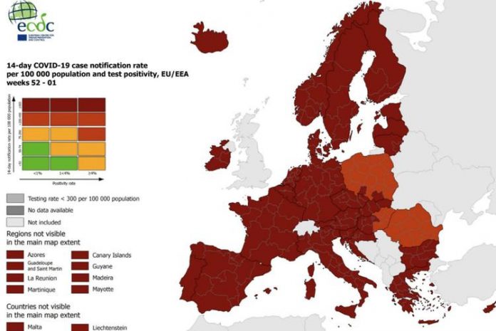 Covid: nella mappa Ecdc, tutta l'Europa in rosso scuro