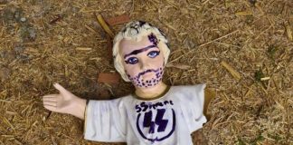 La statua di Gesù Bambino rubata e imbrattata con simboli nazisti