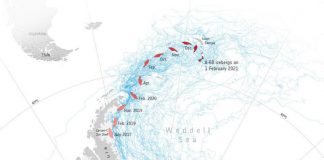 Antartide, Esa: “Iceberg gigante A-68A perde 152 mld tonnellate d’acqua dolce, rischi per habitat”