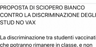 Scuola, prof e genitori: “Sciopero bianco e della fame contro discriminazione studenti no vax”