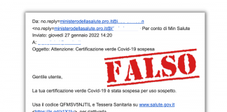 Email con oggetto “certificazione verde sospesa”, il Ministero mette in guardia: “E’ una truffa”