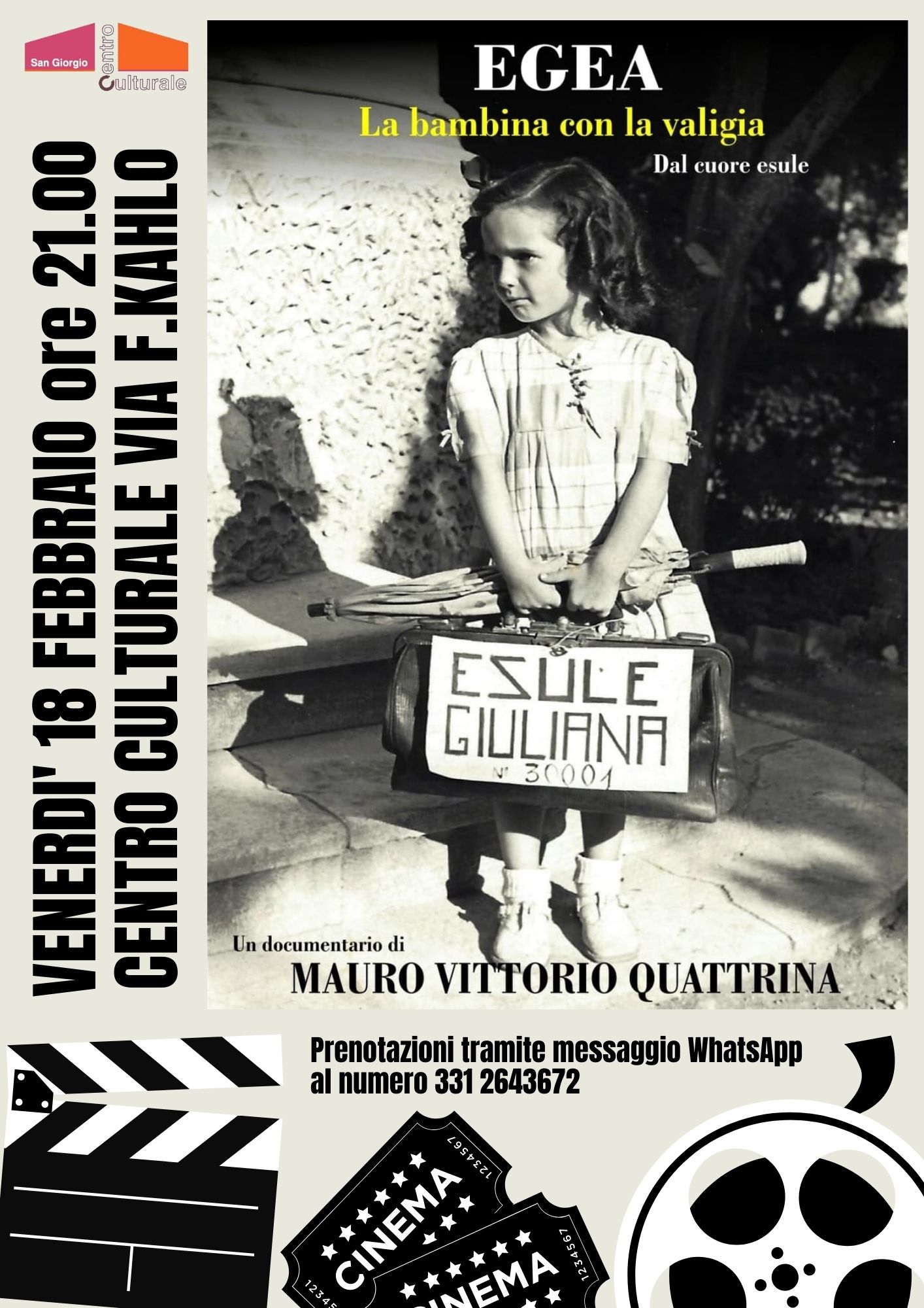 Egea, la bambina con la valigia dal cuore esule, a San Giorgio Bigarello  proiezione in ricordo delle foibe 