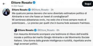 Morte Assunta Almirante, bufera social su tweet Rosato
