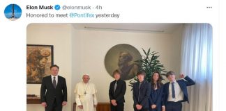 Elon Musk ieri in visita dal Papa: “Onorato”