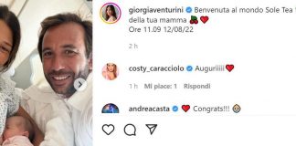 Fiocco rosa per Giorgia Venturini, è nata Sole Tea
