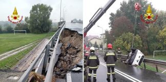 Novara, crolla parte di un cavalcavia: coinvolta auto