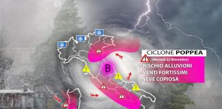 Super maltempo con venti da uragano, ciclone Poppea si abbatte sull’Italia