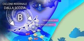 Ciclone invernale dalla Scozia, weekend di pioggia e freddo
