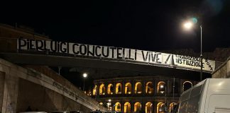 Concutelli, striscione a Roma a ‘firma’ gruppo ultras giallorosso