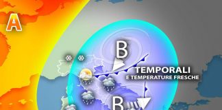 Maltempo non molla, ancora temporali e temperature sotto la media: ecco dove, mappa meteo