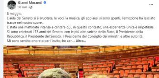 75 anni del Senato, il post di Gianni Morandi dopo le celebrazioni