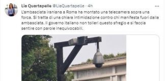 Ambasciata Iran a Roma, denuncia della dem Quartapelle: “Telecamera montata su forca”