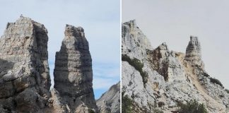 Frana sul Carega, crolla guglia dell”Omo’: cambia lo skyline delle Piccole Dolomiti