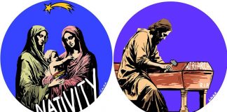 Due Madonne coccolano Gesù, opera di Laika a sede Pro Vita