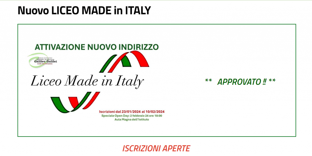 Al Galilei finora 15 iscrizioni al Liceo del Made in Italy. Venerdì l'Open  Day 