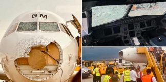 Paura su volo Palma-Vienna, grandinata disintegra il muso dell’aereo – Video