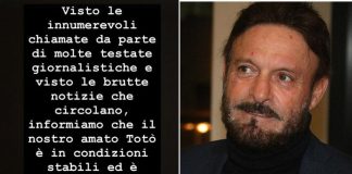 Schillaci in condizioni stabili, sui social il grido di sostegno: “Forza Totò”