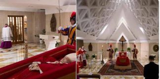 Papa Francesco, diffusa prima immagine della salma: veste liturgica rossa e rosario tra le mani