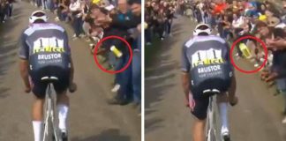 Scandalo Parigi-Roubaix, tifoso lancia borraccia in faccia a Van der Poel – Video