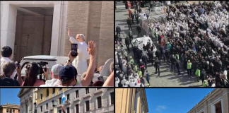 Leone XIV in papamobile saluta i fedeli in piazza San Pietro