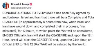 Iran, Israele e la ‘pace su Truth’: cessate il fuoco è un annuncio di Trump