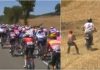 Pazzo Tour de France, tra le bici spunta un tifoso con… gli sci