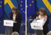 Ministra della Salute svedese Elisabet Lann sviene in conferenza stampa – Il video