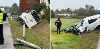 Scontro frontale tra auto e bus di studenti a Ordezo, morto un automobilista