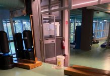 Dugoni, secchi nell’area fitness per raccogliere la pioggia dal soffitto