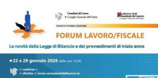 Consulenti lavoro: doppio appuntamento per Forum Lavoro/Fiscale 2026, 22 e 29 gennaio