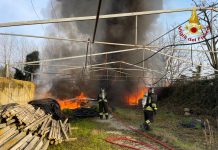 Roverbella, vasto incendio in azienda agricola: i Vigili del Fuoco domano il rogo