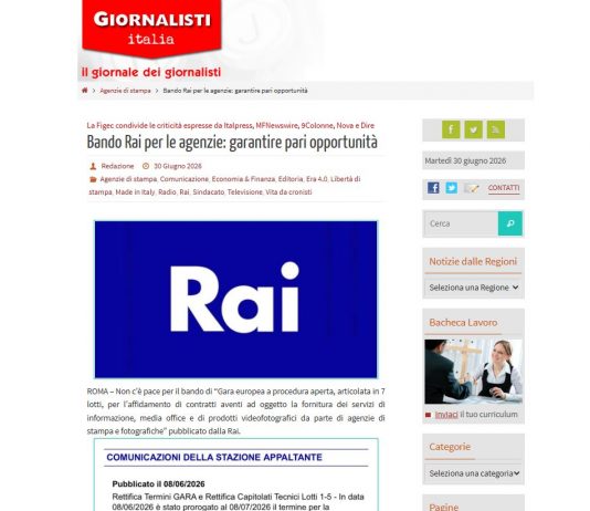 Bando Rai per le agenzie di stampa, Figec “Non garantisce pari opportunità”