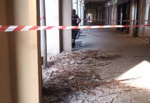 Mantova, spavento in centro: cede l’intonaco sotto i portici di corso Umberto