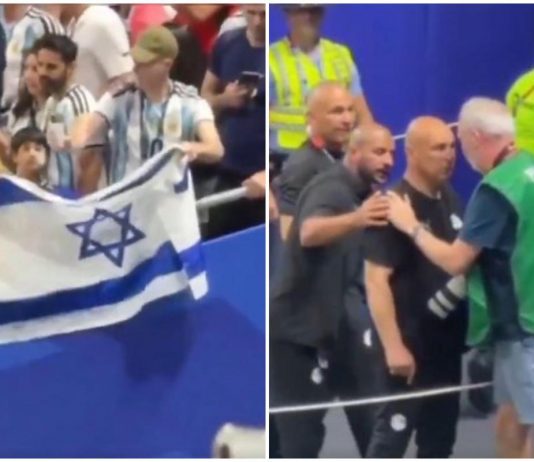Tifoso sventola bandiera Israele, ct Egitto si infuria e se la prende con un fotografo