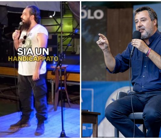 Il comico e la gag su Salvini che fa discutere: “Penso sia handicappato”
