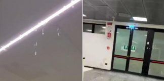 Piove dentro l’aeroporto di Milano Malpensa, acqua vicino a bagagli e biglietteria