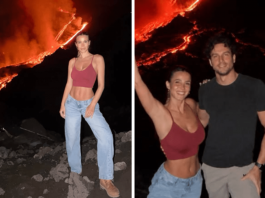 Diletta Leotta, la foto davanti all’Etna in eruzione scatena la polemica: “Cattivo esempio”
