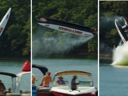 Motoscafo decolla a 320 km orari e si ribalta, l’incidente da brividi