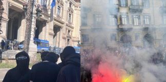 Sciopero della scuola, tensione nei cortei: bombe carta, cassonetti bruciati e idranti in azione
